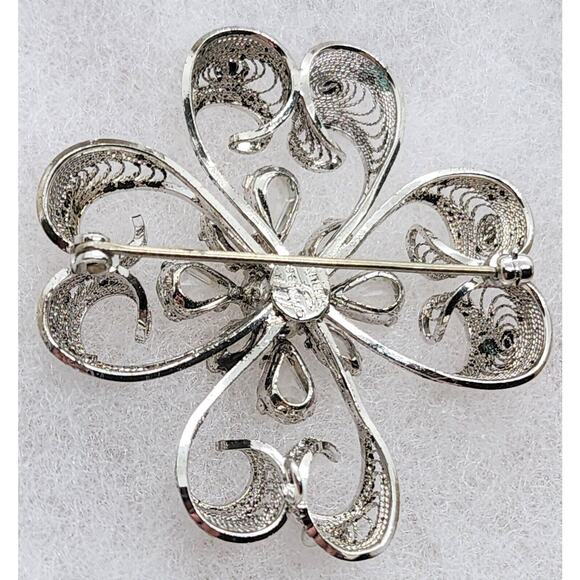 BROOCH/PIN-AM LEE-Vintage-Filigree-Sterling-Rhinestones - Picture 2 of 12